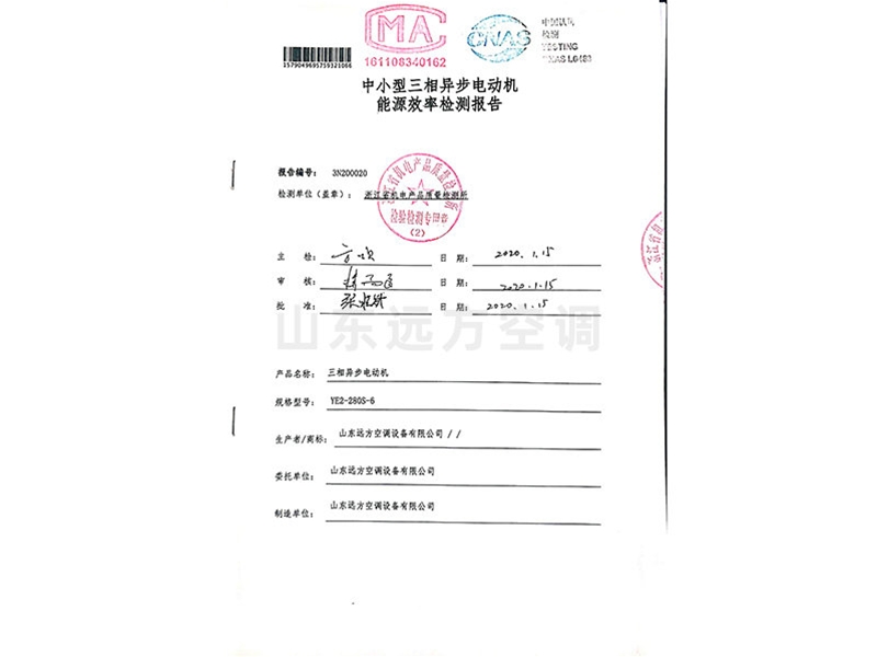 中小型三相異（yì）步電動機能源效率檢測報告