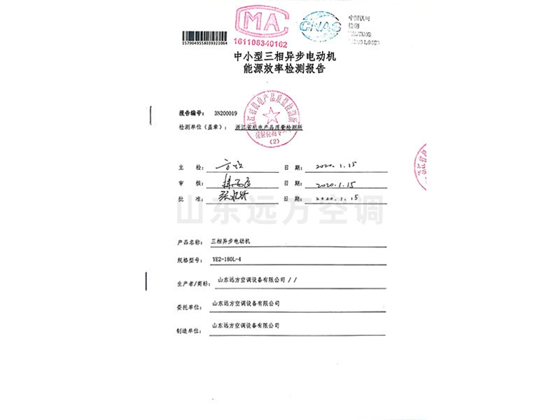 中小型三相異步電動機能源效率檢測報告
