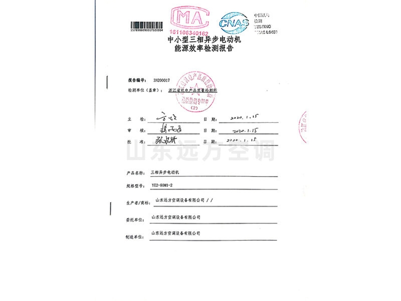 中小型三相異步電動機能源效率（lǜ）檢測報告