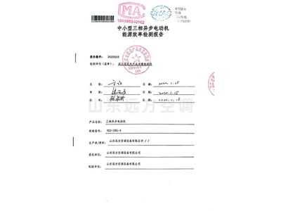 中小型三相（xiàng）異步電動機能源效率檢測報告